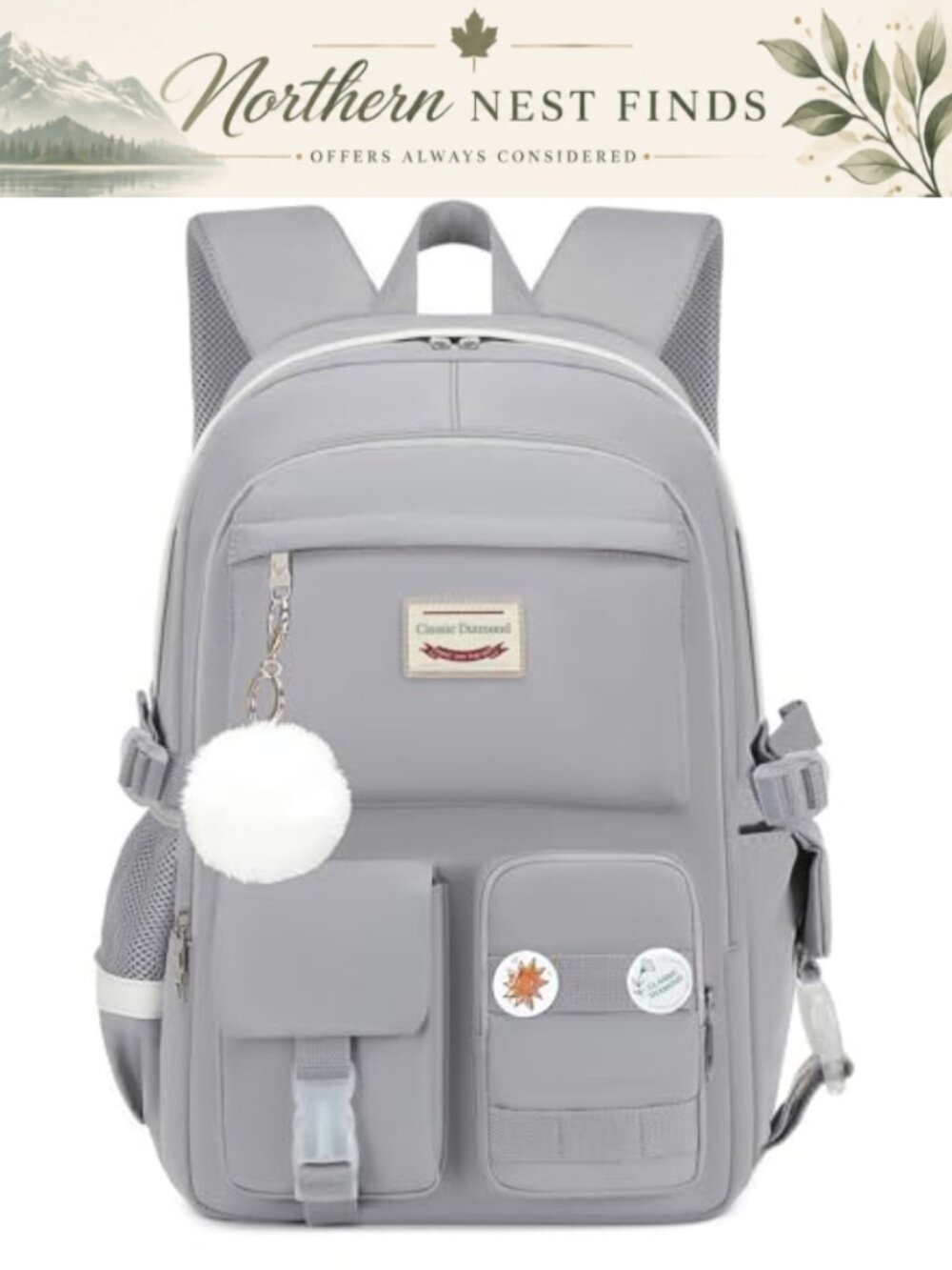 Waterproof Nylon Laptop Backpack Fits 15.6" School Travel Anime Kawaii